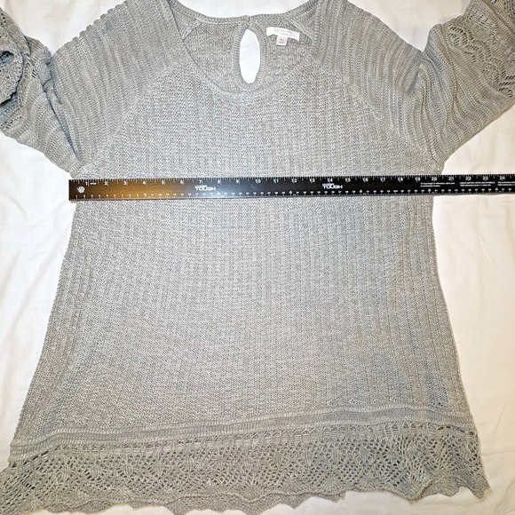 LC Lauren‎ Conrad Crochet Pointelle Sweater XL High-Low Bell Sleeves Lightweight - Picture 5 of 10